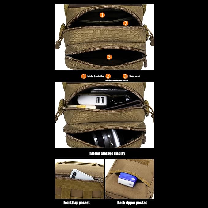 Multi-Purpose Tactical Molle Utility Pouches Compact Waist Pack Military Water-Resistance Casual Satchel Bag Fanny Pack(Khaki)