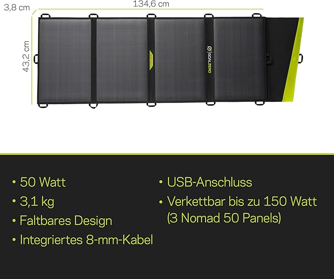 Goal Zero Nomad 50 Foldable Monocrystalline 50 Watt Solar Panel with 8mm + USB Port Portable Charger for Yeti Power Generator and Banks. Lightweight 18-22V 50W