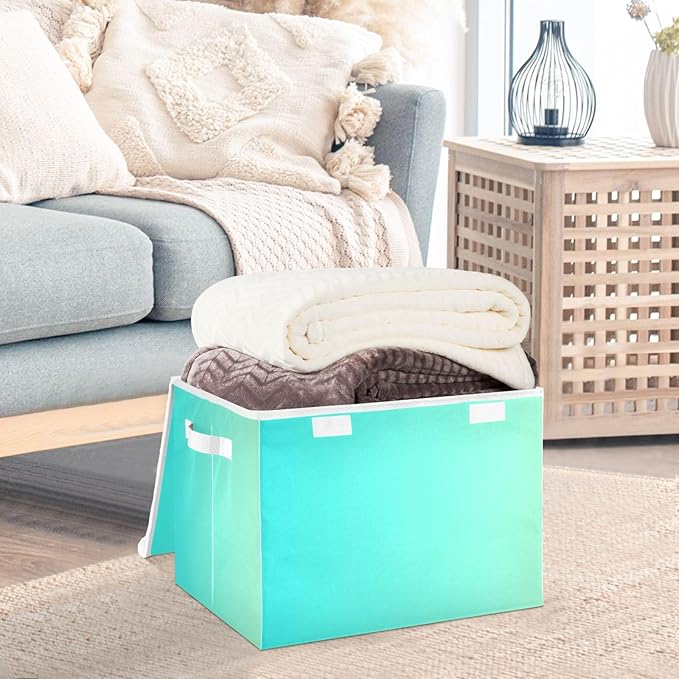Turquoise Gradient Storage Container with Lid Collapsible Organizing Containers Gallon Storage Bins for Office Supplies