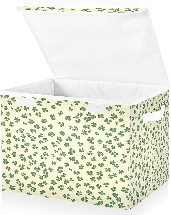 Cute St. Patrick's Day Patterns Fabric Storage Bins with Lids and HandleFoldable Storage Bins with LidsCloset Organizers for Clothes Storage Room Organization Office Storage Chest Organizer