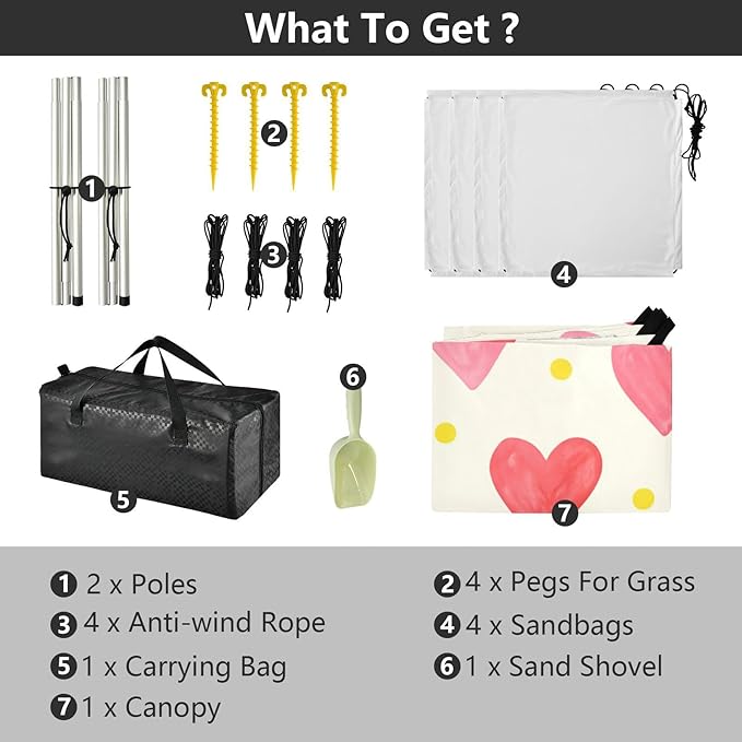 Beach Canopy with Windproof Ropes &amp Sandbags Beach Tent Sun Shade Sun Shelter for Camping Trips Fishing Backyard Fun or Picnics Heart