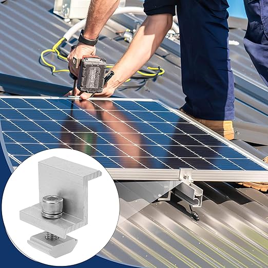 10PCS Solar Panel Mounting Brackets Universal Aluminum Kit for RV Boat Roof Rail Adjustable Mid End Clamps with Grounding Hardware (30mm)