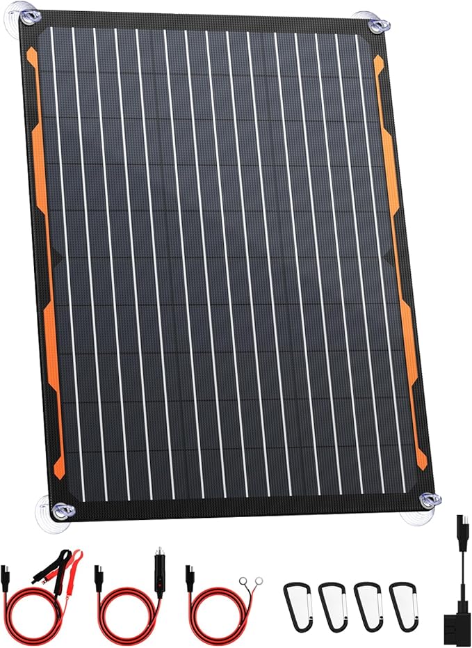 FlexSolar 20W 12V Solar Panel Charger Kit with Built-in Charge Controller - Portable Waterproof Solar Trickle Charger Battery Maintainer Cig Plug &amp Alligator Clips for Car Boat RV Tractor