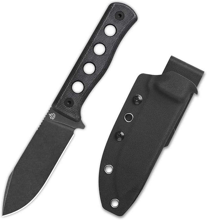 QSP Canary Fixed Blade Knife 4.25 DC53 Black Stonewash Blade Hunting Knives with Kydex Sheath Black Micarta Handle EDC Knife for Camping Outdoor Hiking Survival