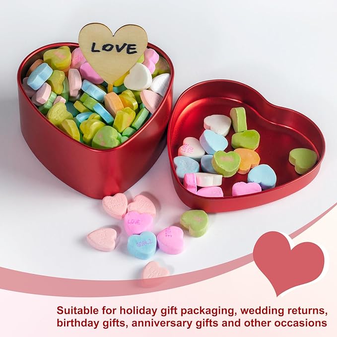 uxcell 6Pcs Heart Shaped Metal Tins Box Empty Candy Jars with Lids Favors Storage Containers for Valentine's Day Candles Wedding Parties Cookies Gifts Pink (12.5x11.5x4.5cm)