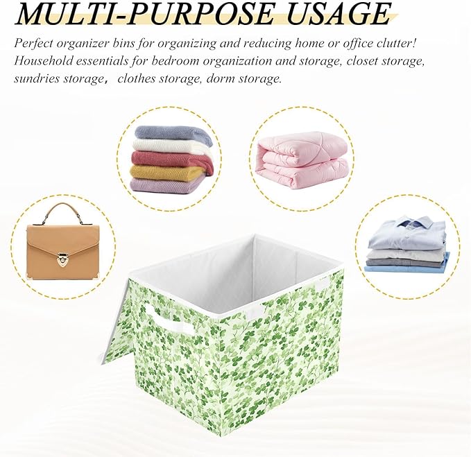 Fresh Clover Fabric Storage Bins with Lids and HandleFoldable Storage Bins with LidsCloset Organizers for Clothes Storage Room Organization Office Storage Chest Organizer