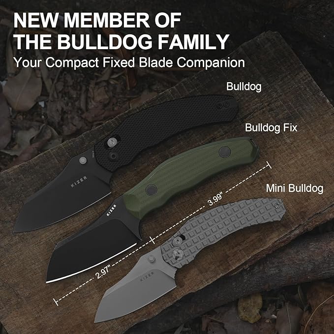 Kizer Bulldog Fix Fixed Blade Knife 2.97 Sheepsfoot 14C28N Blade Hunting Knife with Sheath Olive Green G10 One-Piece Handle EDC Camping Knives for Outdoor Survival 1116M1