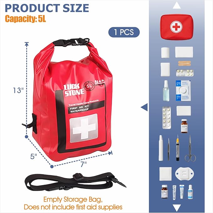 Waterproof First Aid Dry Bag Empty Roll Top Emergency Storage Bag for Boat Kayak Travel Portable Clinic Organizer (1pcs 5.0 Liters)