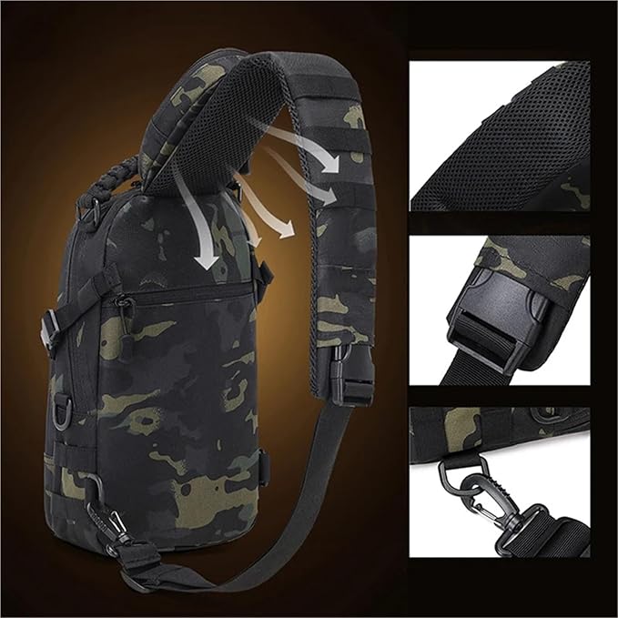 Camping Chest Bag Tactical Backpack For Men Sport Shoulder Outdoor Hiking Climbing Cycling Fishing Travel Sling Fanny Pack(Khaki)