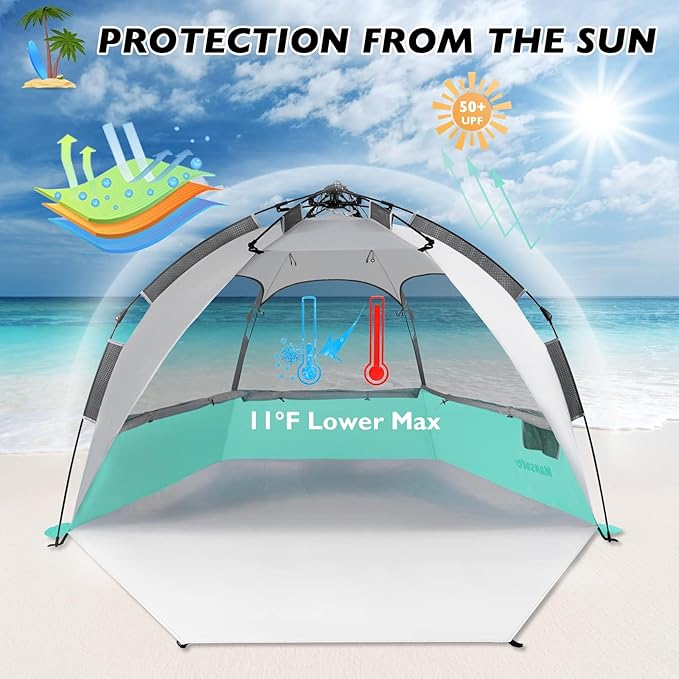 Beach Tent Pop Up Shade Instant Beach Tents Sun Shelter with UPF 50+ UV Protection Lightweight &amp Easy Setup Tent