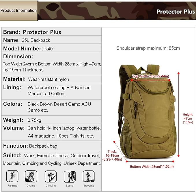 UNISTRENGH 25L Backpack Military Tactical Daypack Water-resistance Assault Gear Rucksack for Hunting Trekking Travelling (Desert Camo)