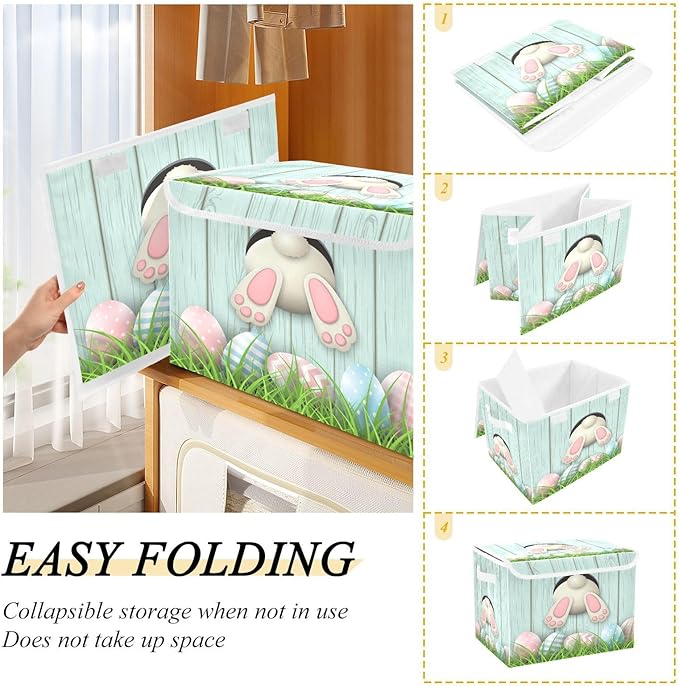 senya Easter Storage Baskets Collapsible Storage Bins with Lids Easter Bunny Bottom with Pink and Blue Eggs Storage Boxes Clothes Baskets for Organizing B06D22020 Pattern 3 One Size
