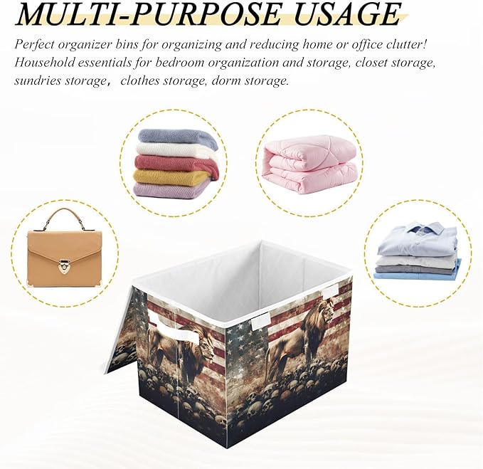 AIXIWAWA Lidded Storage Cube (Lion Skull American) Fabric Foldable Closet Bins with Flip Lid and Handles Organizer Basket Container 16.5 x 12.6 x 11.8 IN