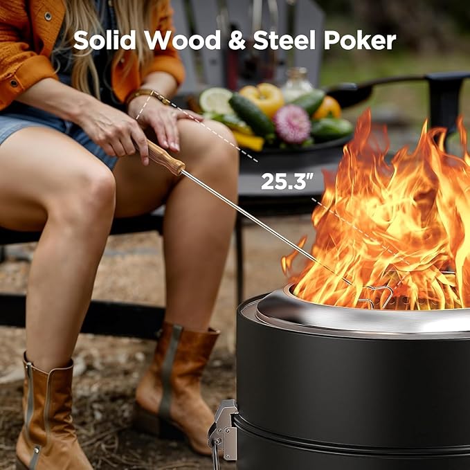 Ciays Smokeless Firepit for Outside 21 Inch Outdoor Fire Pit for Camping with Patented Technology Portable Fire Pit with Steel Grill Rack Fire Poker and Bag Easy Setup and Storage Wood Burning