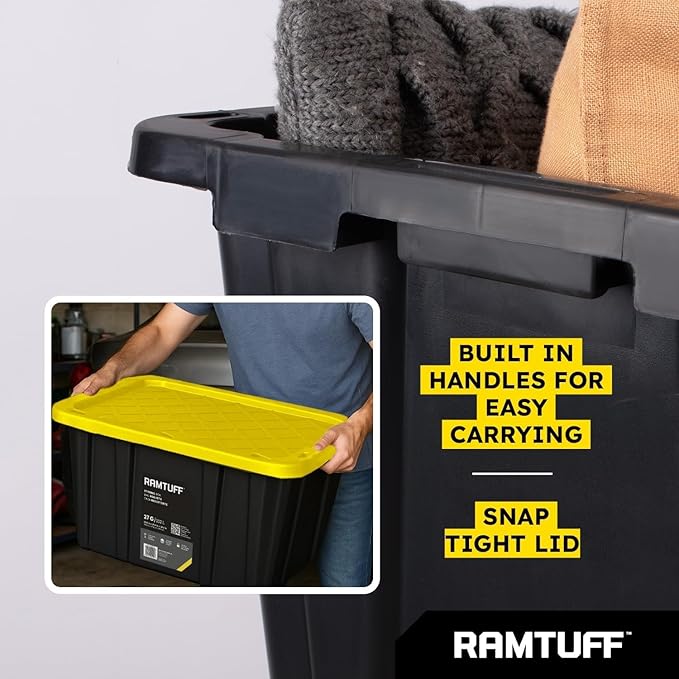 Ramtuff 6 Pack Heavy Duty Stackable Storage Container Snap-Tight Lid 27 Gallon and ORGANIZE-IT! 4 Pack 6 Slot Tote Dividers for Storage Containers