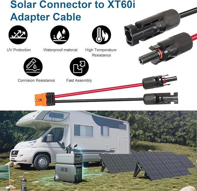 MOOKEERF Solar to XT60i Cable 10AWG 50FT Solar Panel to XT60i Adapter Connector XT60i-F Extension Cable for Portable Power Station Solar Generator