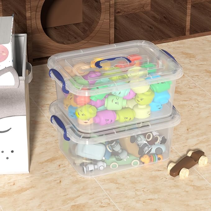 8 Quart Plastic Latching Boxes with Handles Clear Storage Tote with Lids 2 Packs