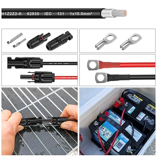 Solar Panel Wire - 50FT Black Tinned Copper Wire 8AWG (10mm²) PV Wire Solar Extension Cable for Outdoor Automotive RV Boat Marine Solar Panel - Black (8AWG 50FT)