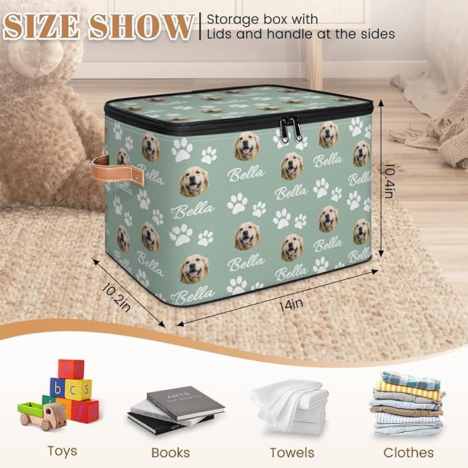 Custom Storage Bins with Zipper Lid Personalized Dog Print Fabric Lidded Storage Baskets Boxes Foldable Cubes Clothes Organizer Container