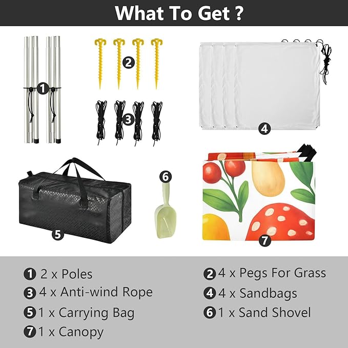 Beach Canopy with Windproof Ropes &amp Sandbags Beach Tent Sun Shade Sun Shelter for Camping Trips Fishing Backyard Fun or Picnics Mushroom