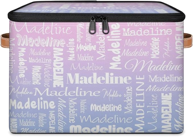 Custom Storage Basket with Name Personalized Keepsake Box with Zipper Lid Foldable Fabric Memory Bin Large capacity with Handle Pink Purple