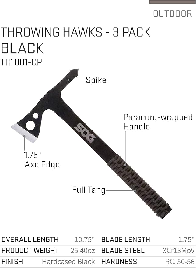SOG 3-Pack Throwing Hawks &amp 18.25 Folding Survival Shovel with Saw Edge and Carry Cases