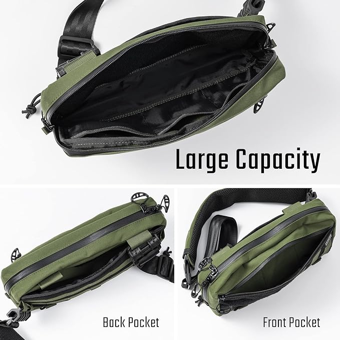 TACTICAL_GEEK Cache L3 EDC Sling Bag Chest Lightweight Shoulder Daypack 500D Nylon Travel Hiking Concealed CarryCrossbody Bag Tactical Backpack Hiking Ambidextrous Strap Green