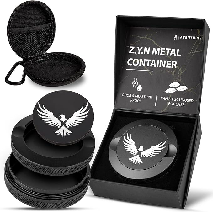 Premium Zyn Metal Can - Waterproof Moisture &amp Odor Proof - Metal Zyn Container - Dip Can Zyn Tin Zyn Holder with Knurled Edges Aluminum Zyn Can &amp Organizer