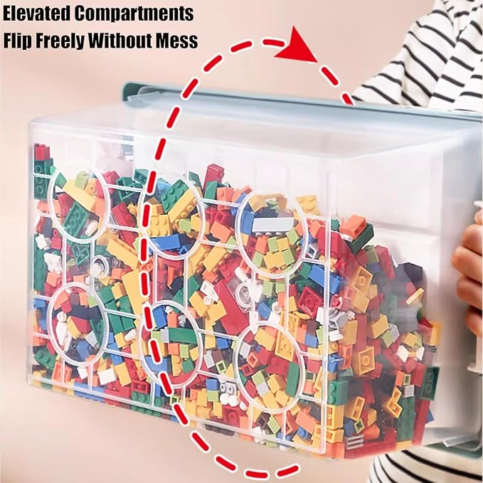Toy Storage Organizer Bin for Lego Plastic Organizer Box with Removable Tray and Building Baseplate Lid Stackable Building Block Storage Craft Storage Container for Lego Art Toy Tool Sewing