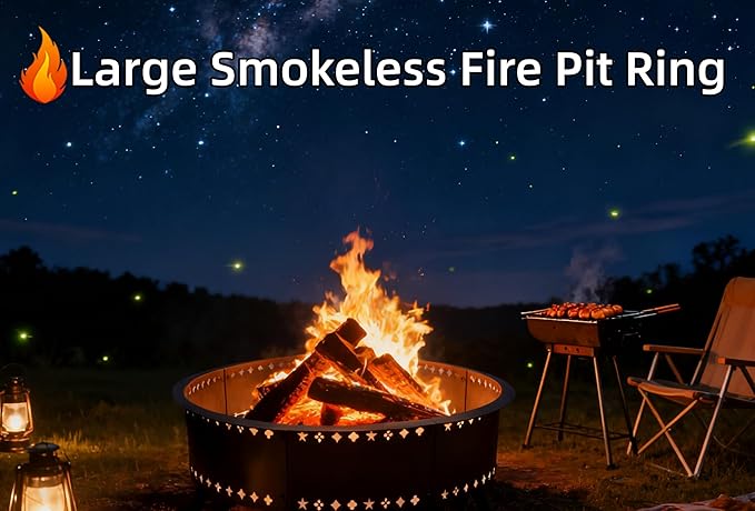 DFLU Smokeless Fire Pit Ring 48 inch Inner 52 inch Outer Large Firepit Ring Insert Metal Steel Round Firepit Ring for Outside Wood Burning DIY Fire Pits Outdoor Fire Place for Camping Patio Backyard