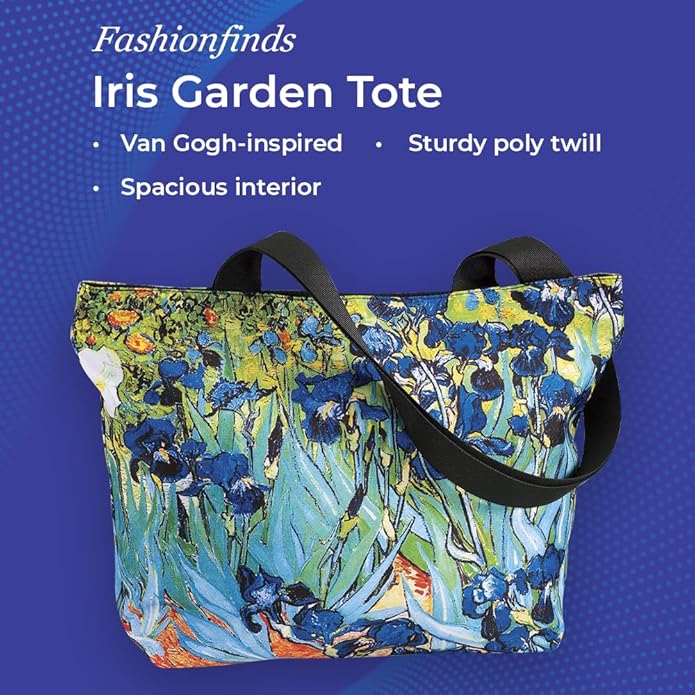 Iris Garden Tote Bag for Women Shoulder Bag with Top Zipper Closure Lightweight Reusable
