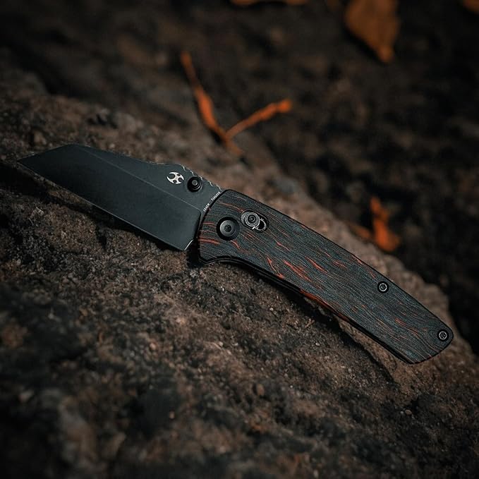 KANSEPT Main Street Pocket Folding Knife 3.36''Black 154CM Sharp BladeBlack and Red G-Mascus Handle with Axis Lock and Thumb Stud Perfect Clip for Camping Hiking Fishing Gift Everyday Carry T1015v5