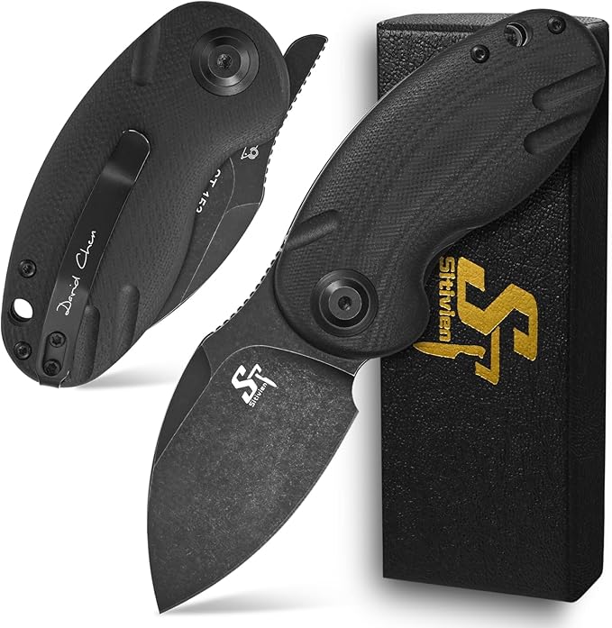 Sitivien ST153 Pocket Folding KnifeSandvik 14C28N Black Stonewashed Blade with G10 HandleChinese Zodiac Series EDC Tool Knifes Utility Knife for Camping Hunting Survival Hiking(Black) … …