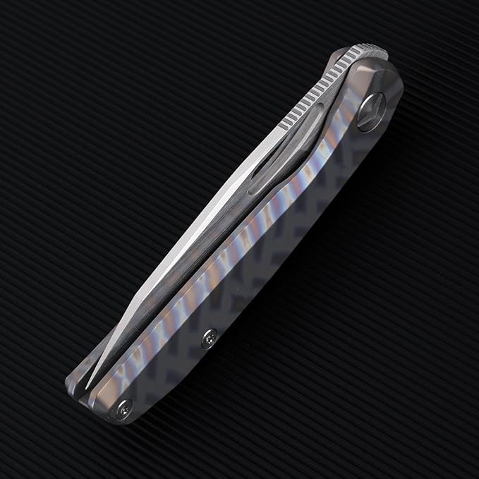 Folding Pocket Knife 3.23 S90V Blade EDC Knife with Titanium Handle Small Pocket Knife with Clip and Frame Lock Sharp Camping Hiking Hunting Survival Knives for Men（Colourful）
