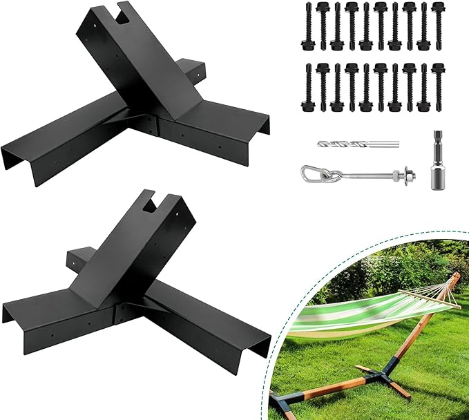 Hammock Stand Bracket KitsHeavy Duty Hammock Bracket for 4 x 4 (Actual:3.5 x 3.5) LumberDIY Hammock Bracket Base - 500LBS Capacity - Black Powder Coated - 2Pack
