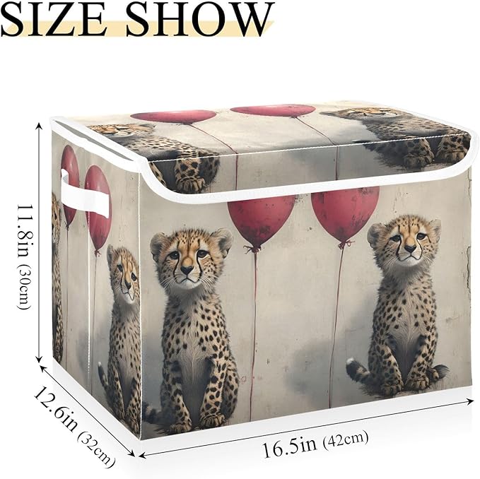 AIXIWAWA Lidded Storage Cube (Cute Cheetah) Fabric Foldable Closet Bins with Flip Lid and Handles Organizer Basket Container 16.5 x 12.6 x 11.8 IN