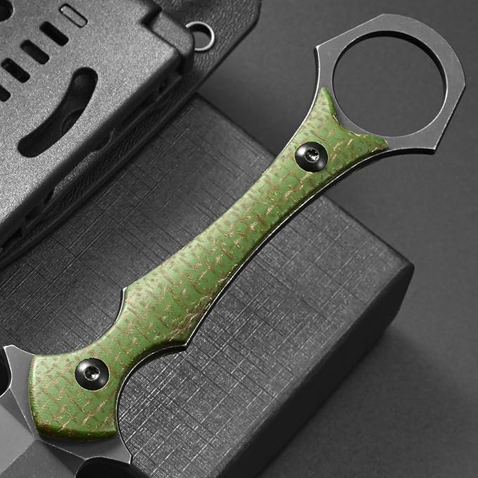 C1292 Fixed Blade Knife D2 Blade Micarta Handle EDC Tool Knifes for Outdoor Camping Survival Hiking(Green)