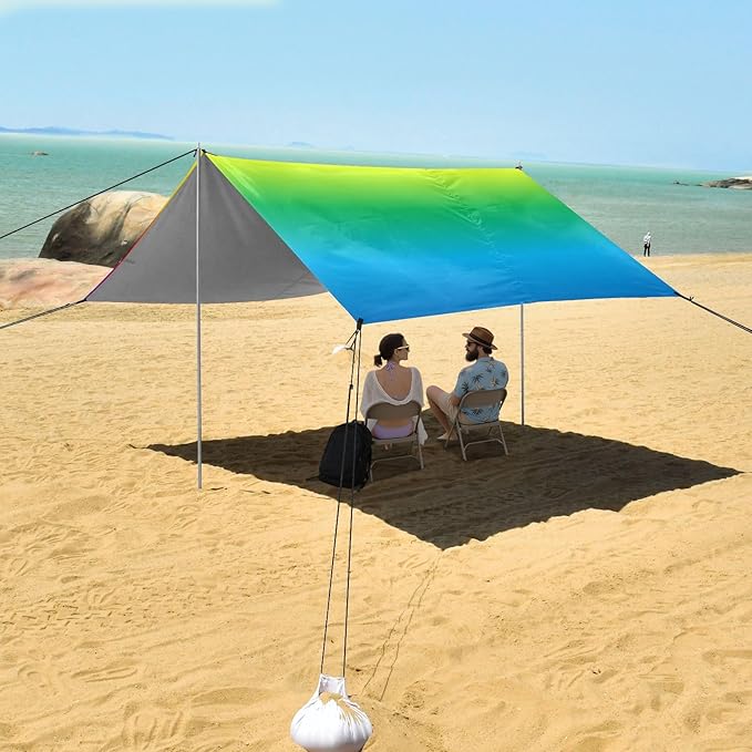 Rainbow Gradient -819464 Stable Beach Tent UPF50 Lightweight Sun Shelter with Sand Shovel for Backyard and Camping