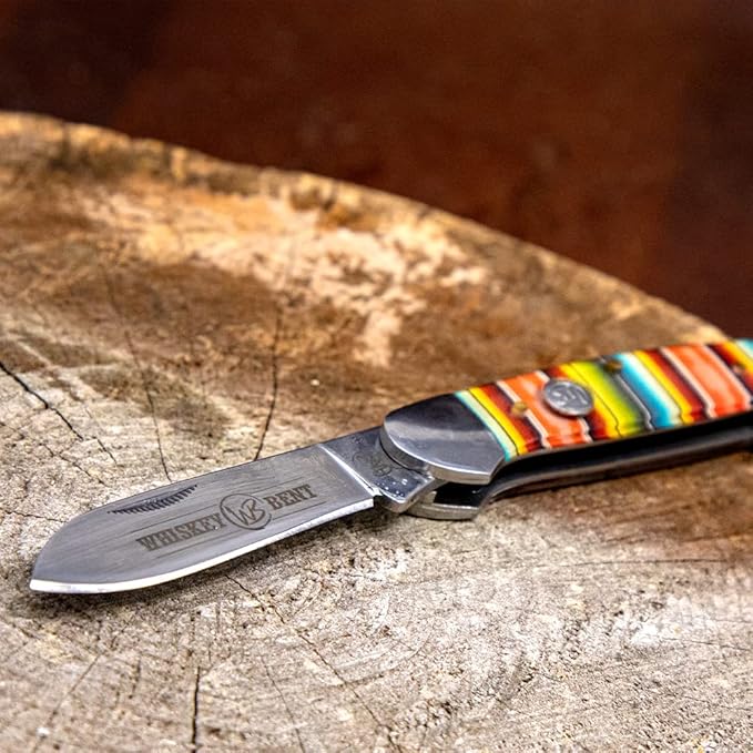 WHISKEY BENT HAT CO. Traditional Canoe Folding Knife 3.63 Closed Length 440C Stainless Steel Blades (Serape Sunrise)