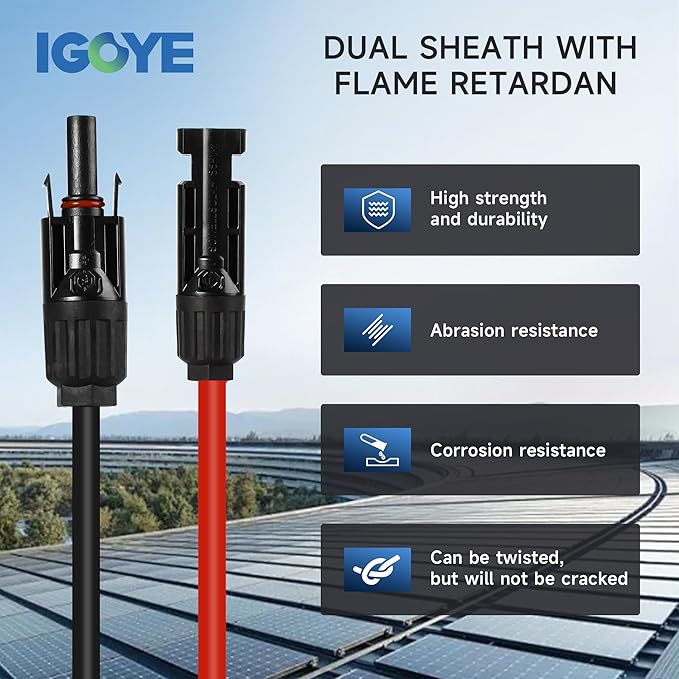 10AWG Solar Extension Cable 2*20 FT Solar Panel Cable with Female and Male Waterproof ConnectorsPV Panel Extension Wire 6mm²for PV Panels Controllers Off-Grid Systems(20FT Red + 20FT Black)