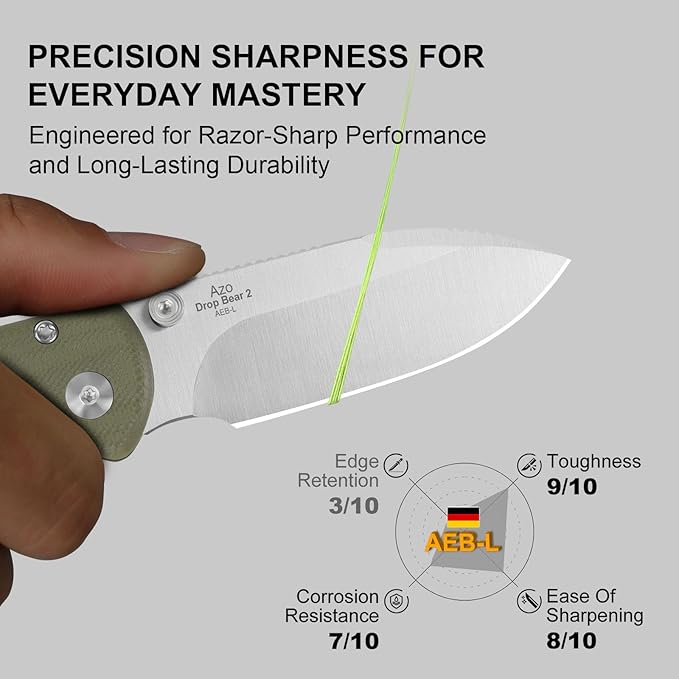 Kizer Drop Bear 2 Pocket Knife 2.92 AEB-L Drop Point Blade Folding Knife with Olive Green G10 Handle Button Liner Lock EDC Knives with Jimping on Spine for Men Women V3619.2CD2