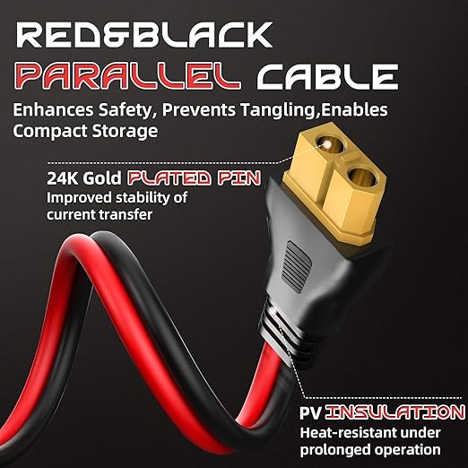 35FT 10AWG XT60 Solar Charging Cable GIBBAB Solar Panel Connector to XT60 Extension Charge Adapter Cable with Caps &amp Wire Ties for LiFePO4 Battery RV Portable Power Station Ecoflow Generator