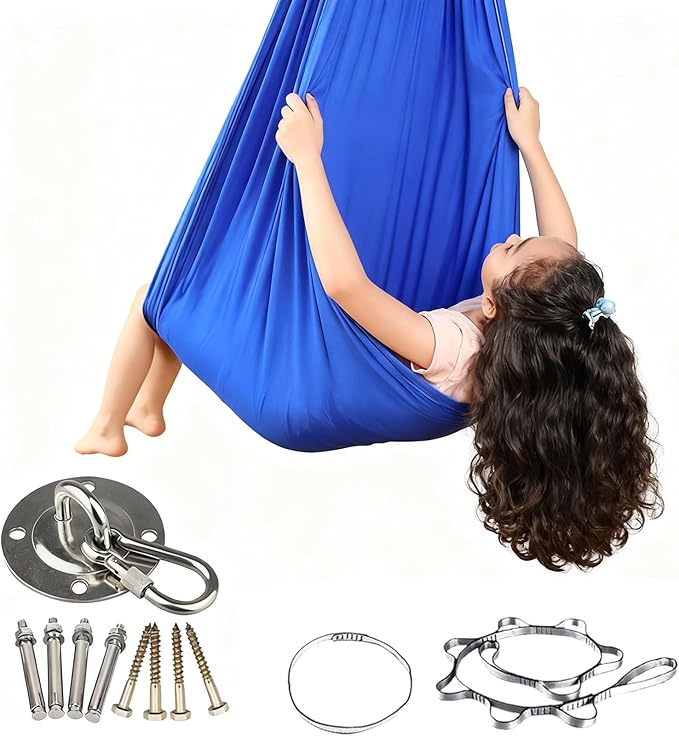 Hammock Swing Kids Elastic Comfort Support Foldable Travel Camping Hammock Sturdy Safe Construction Quick Setup Feature Backyard Garden Play Necessary Children Bedroom 110.24x39.37x0.39 Inches