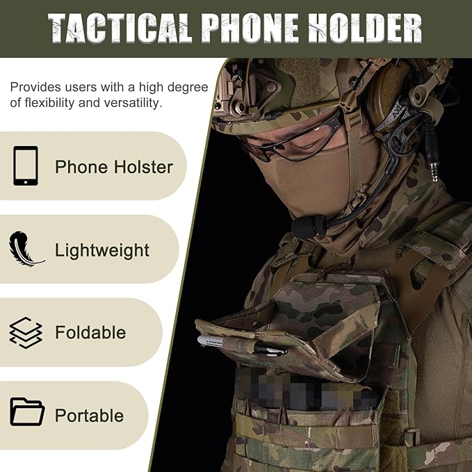 Tactical Phone Pack Holder for Men Lightweight Portable Phone Chest with MOLLE Strap for Outdoor Tactical Sports Plate Carrier Military Accessories Bag