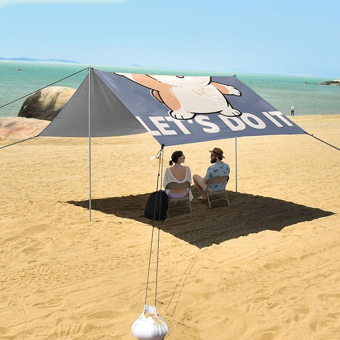 ALAZA Funny Corgi Pose Beach Tent Sun Shelter Portable Canopy Sunshade for Outdoor Camping Picnics Backyard Fun 10x9 ft