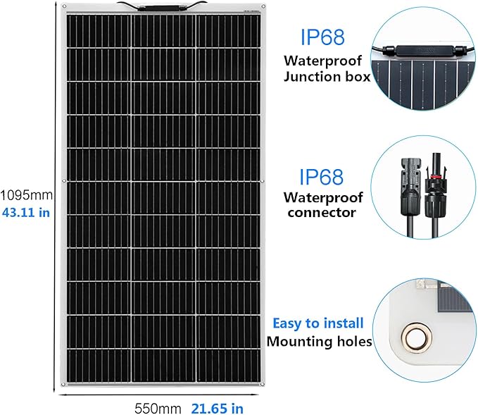 Flexible Solar Panel kit 200W 12V2PCS 100W Monocrystalline Module20A Charge ControllerExtension Cable Off-Grid Charger for RV Boat Van Car Curve Surfaces (White)