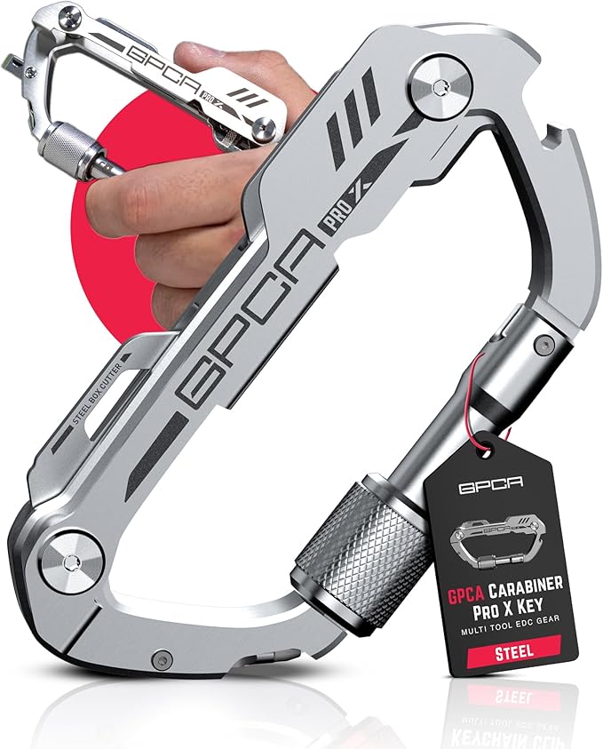 GPCA Carabiner Multitool - Carabiner Heavy Duty Key Clip for Keys Bottle Opener Screwdriver Box Cutter Ruler Keychain Clip Keychain Organizer EDC Gear for Camping &amp Hiking - Gifts for Men