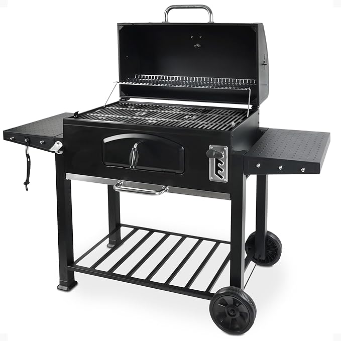 Grill Boss Charcoal Grill with Large 32-Inch Cooking Area - Includes Warming Rack Side Shelves Bottom Storage and Wheels for Outdoor BBQ Tailgating Camping &amp Backyard Grilling