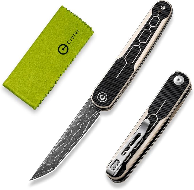 CIVIVI KwaiQ Pocket Knife Folding Knife with Inline Flipper for EDC 2.97 Damascus Tanto Blade Two-tone G10 Handle for Women Men C23015-DS1
