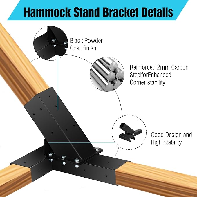 Hammock Stand Bracket Heavy Duty DIY Hammock Bracket Kits Fit for 4 x 4 (Actual 3.5 x 3.5) Lumber /Wood Posts 500 LBS Capacity Black Powder Coated-2PACK